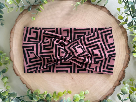 Black Aztec Pattern on Pink Headband