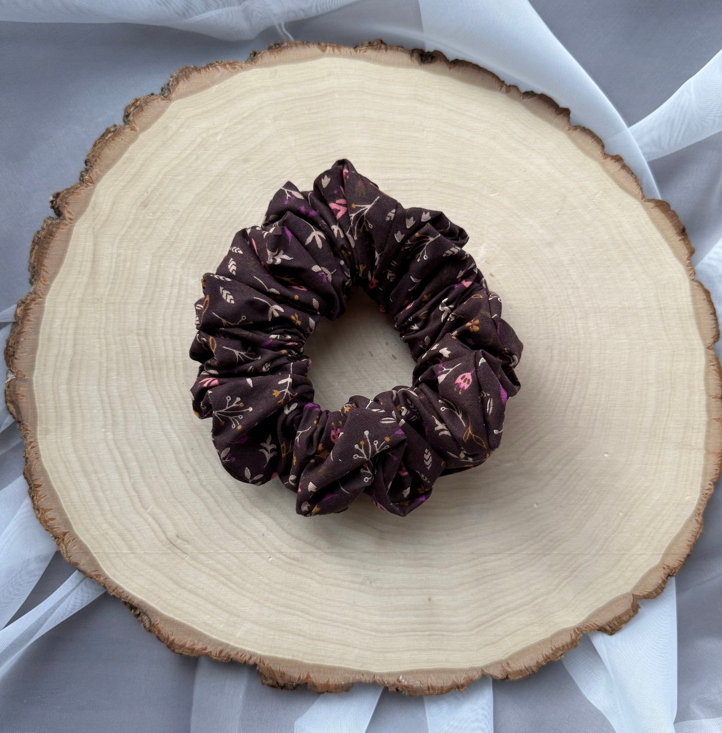 Brown Fall Floral Scrunchie