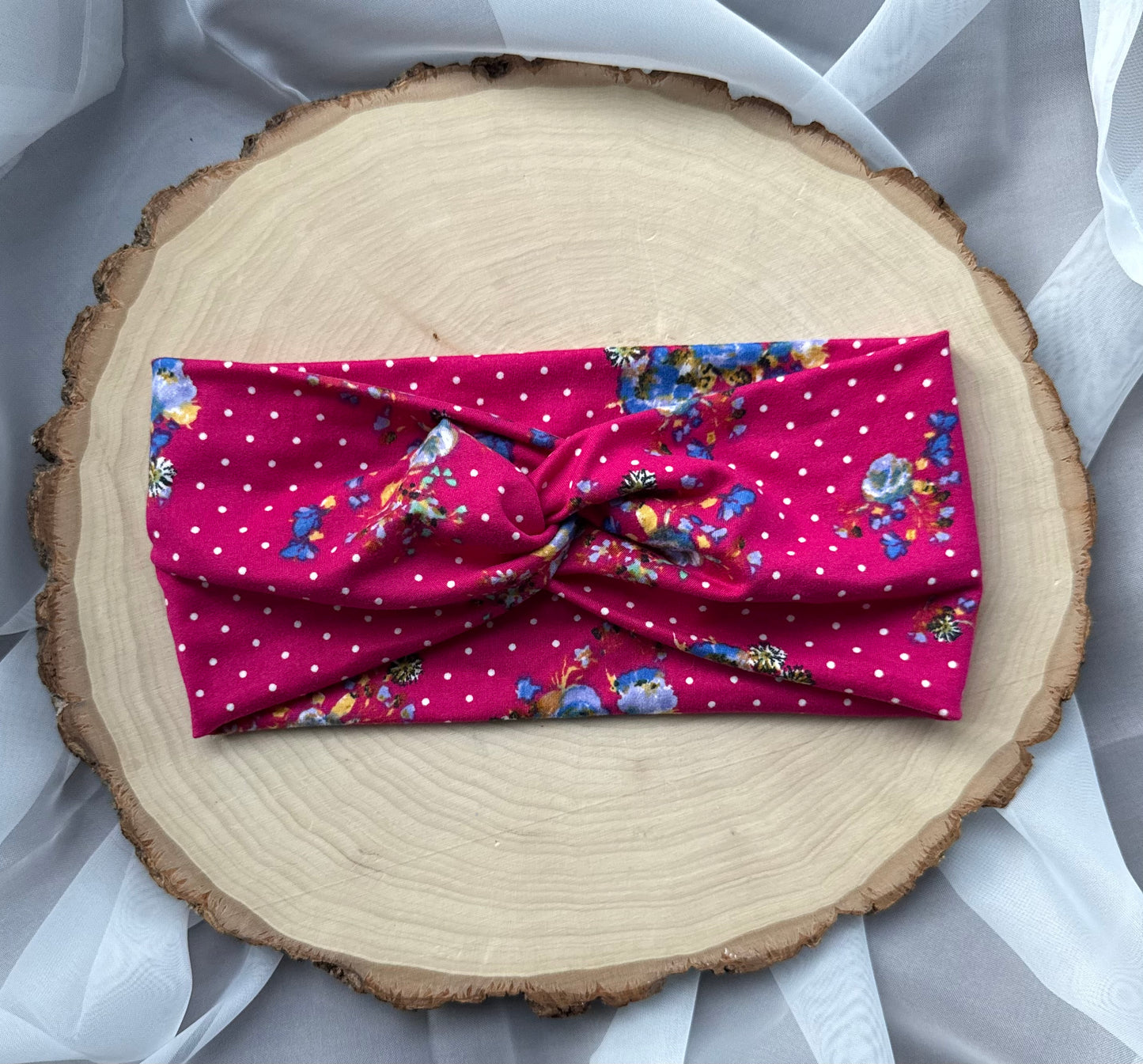 Florals & Polka Dots on Bright Pink Headband