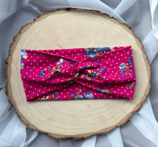 Florals & Polka Dots on Bright Pink Headband