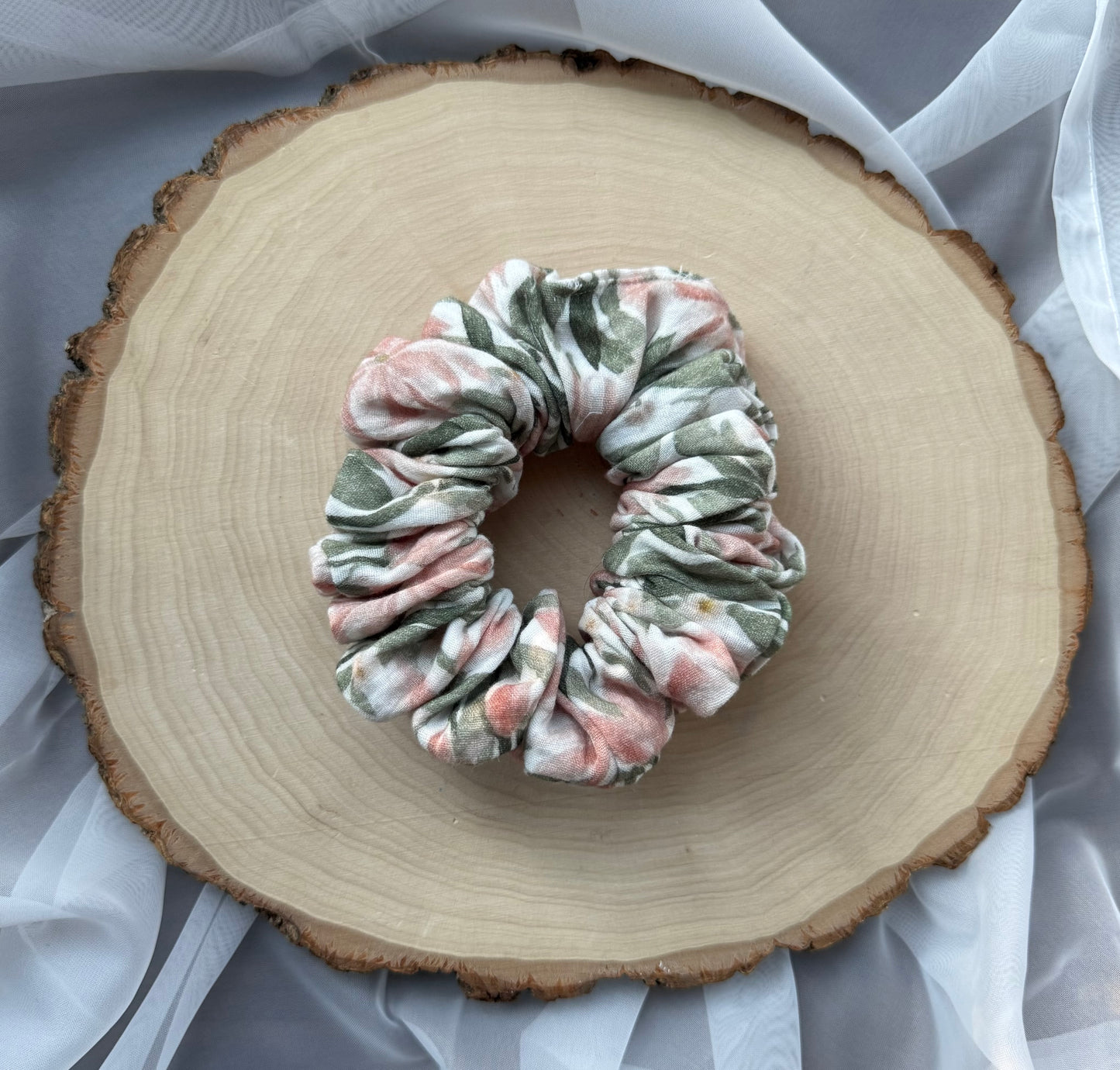 Pink & Green Floral Scrunchie