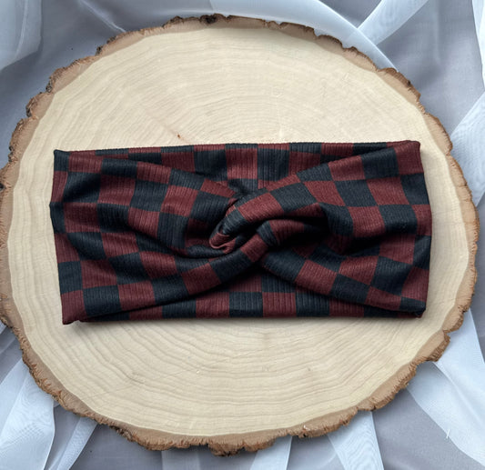 Brown & Black Checkered Headband