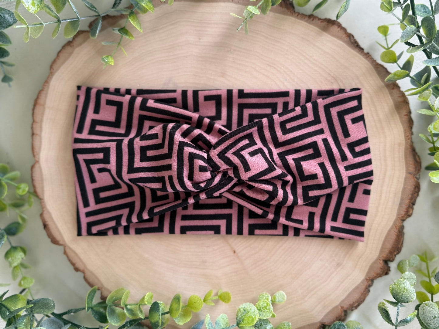 Black Aztec Pattern on Pink Headband