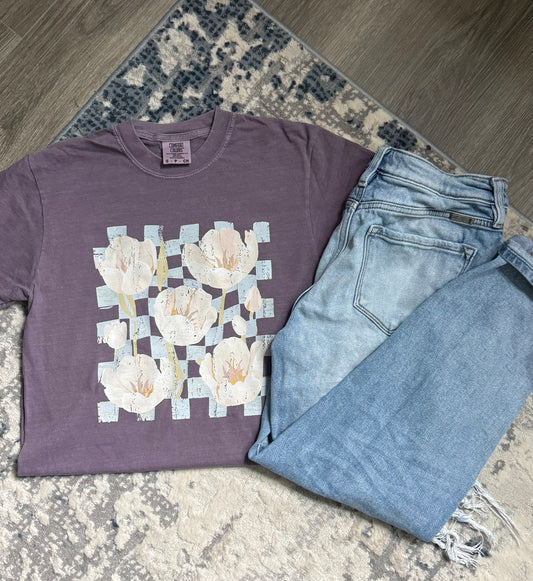 Retro Checkered Floral T-Shirt