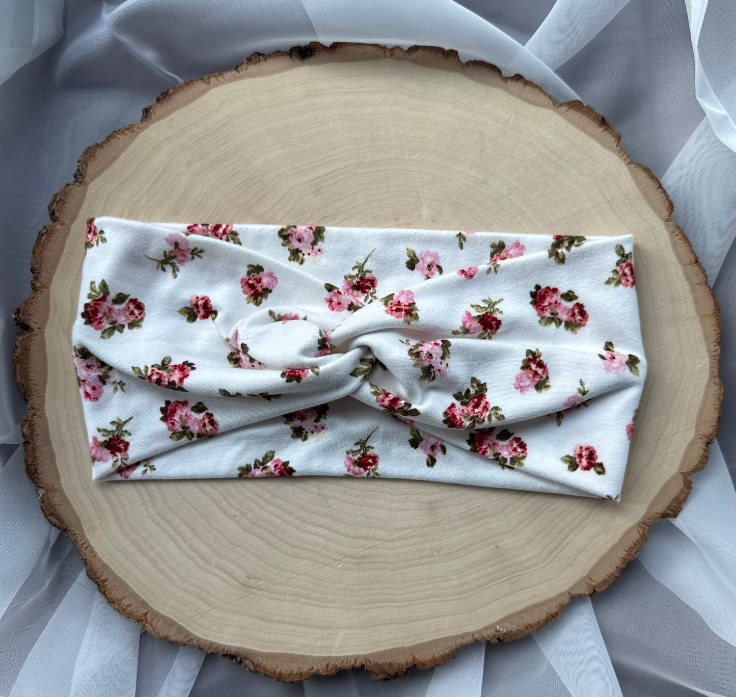 Pink Roses on White Headband