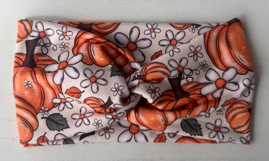 Autumn Florals & Pumpkin Headband