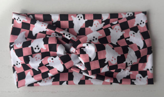 Pink Checkered Ghost Headband