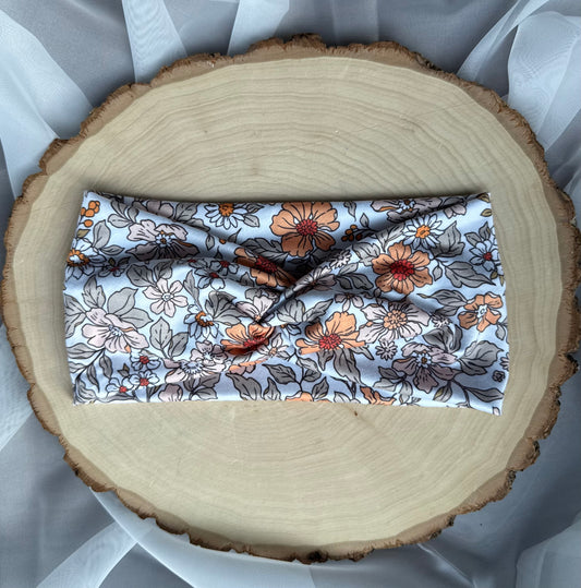 Neutral Florals on White Headband