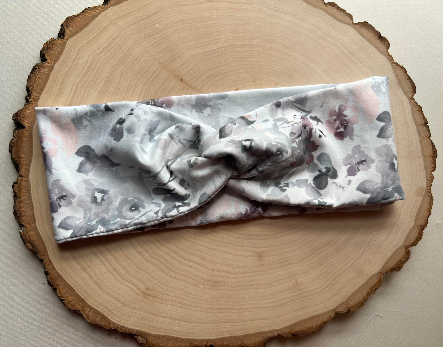 Grey and Pink Floral Headband