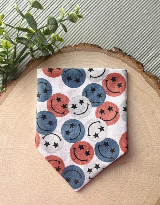 Red White and Blue Smiles Over Collar Pet Bandana